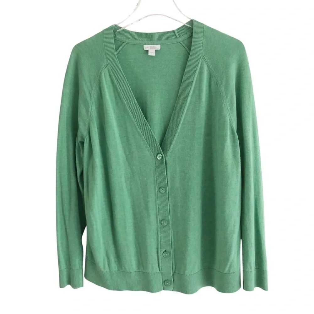 J. Jill Cardigan Organic Cotton Green V-Neck Sweater Large - Picture 3 of 11